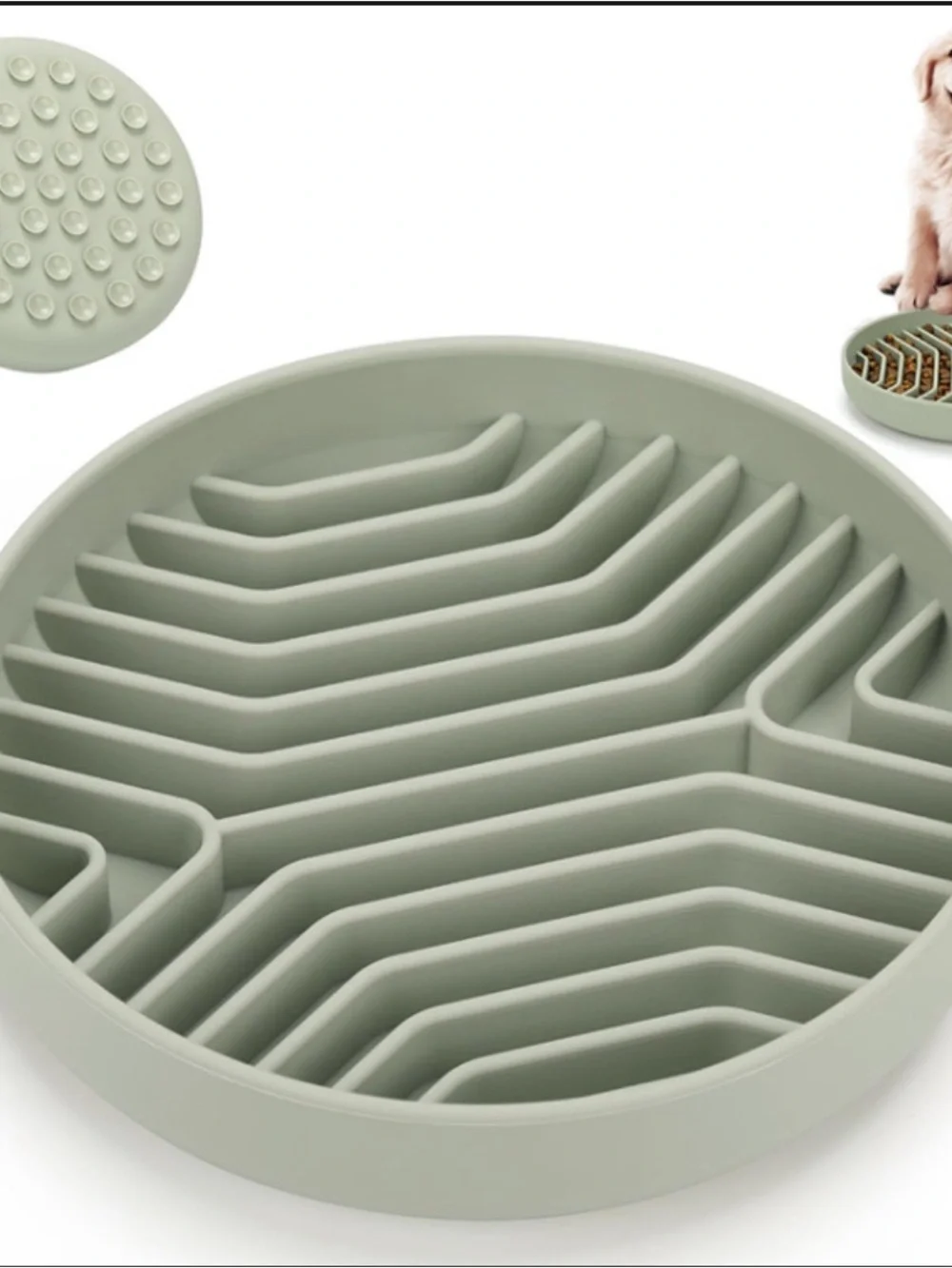 Slow Feed Dog Bowl - Sage Green Slow Feeder for Dogs